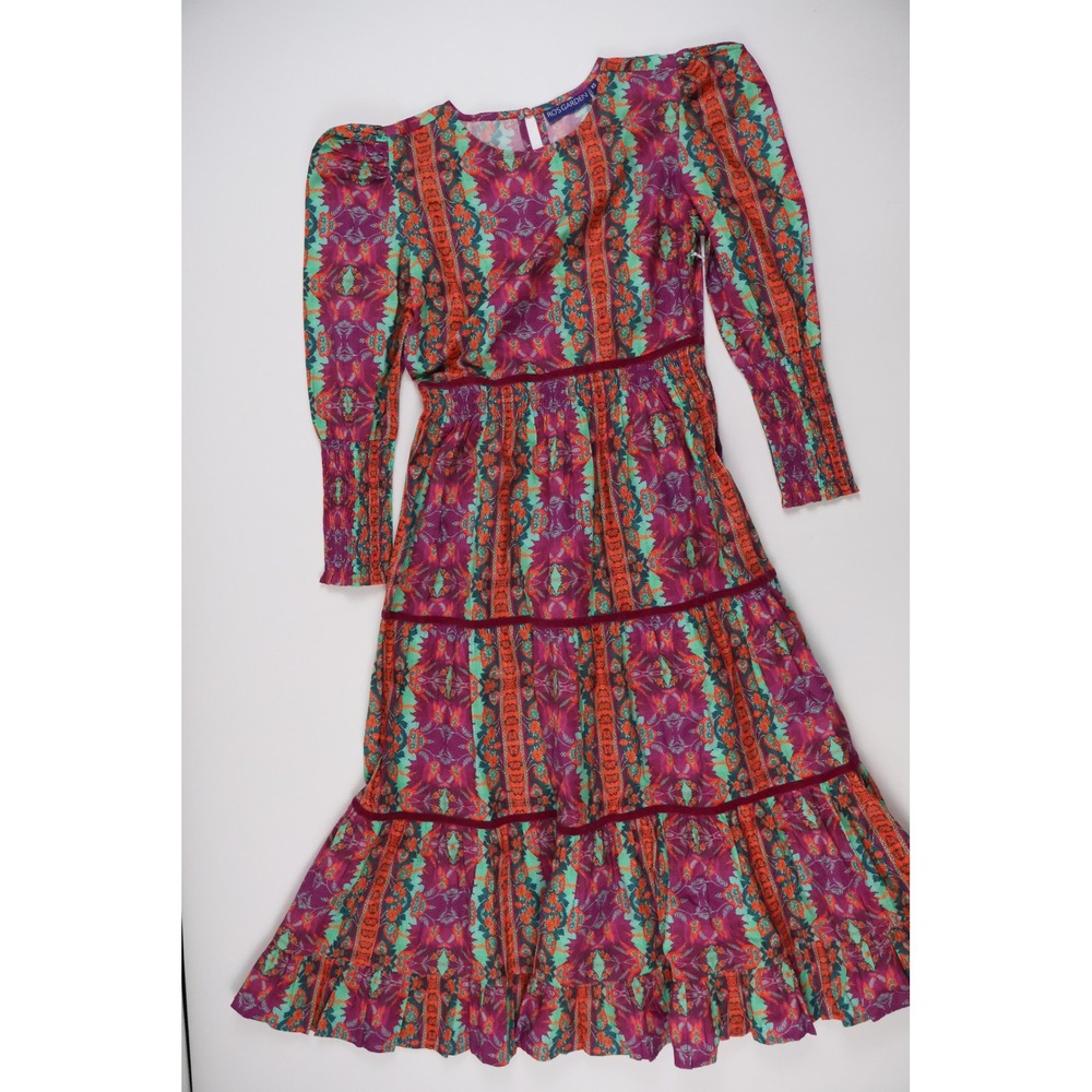Ros Garden Maxi Dress Floral Tiered Purple Pink XS Cotton NEW Retails 220